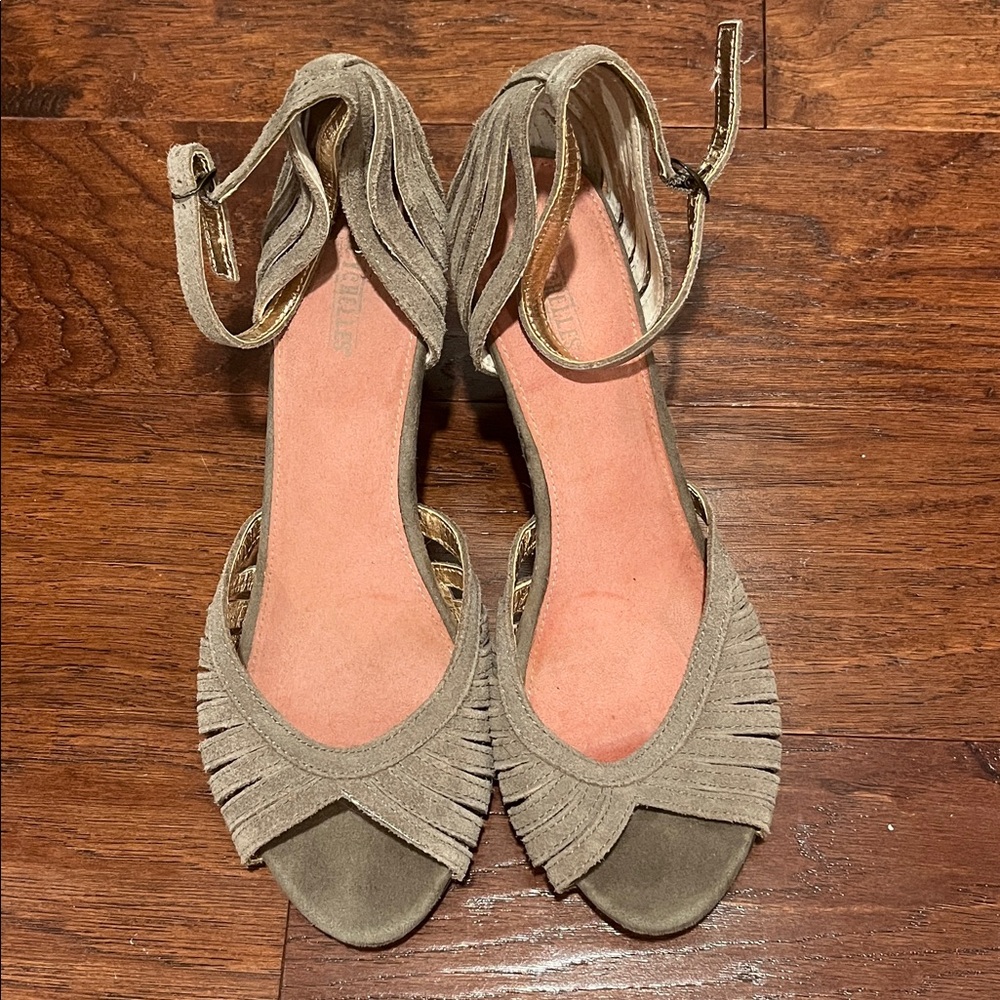 Seychelles Taupe Suede Ankle-Strap Open-Toe Heels